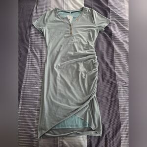 Light Sage Button-Front Ruched T-Shirt Dress